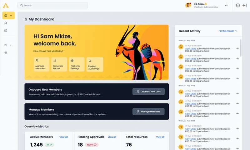 Extracted Phase 1 interface: platform administrator dashboard