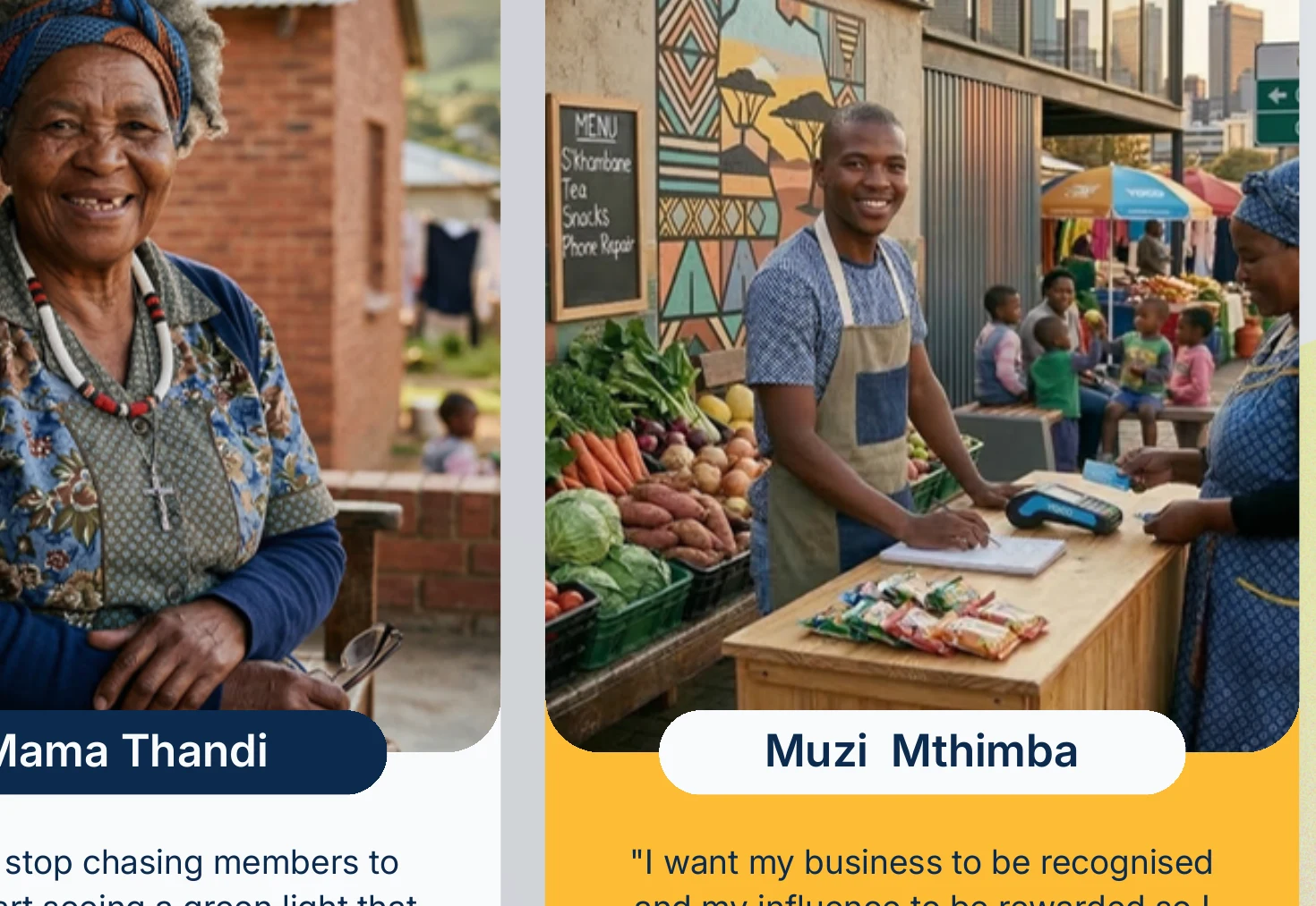 Community members and local merchants illustrated in the company profile